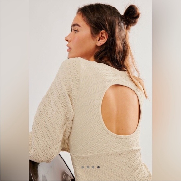 Free People Ivory Cream Gabby Seamless Ling Sleeve Midi Dress Open Back size M/L - Picture 6 of 14